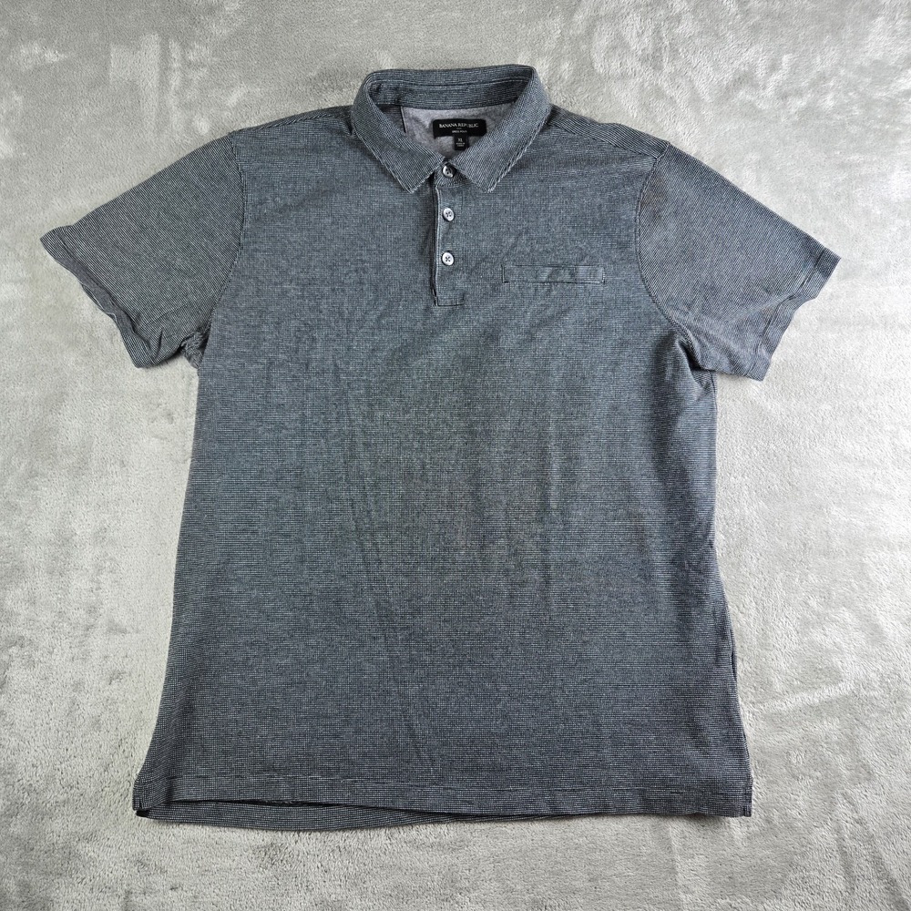 Banana Republic Dress Polo Shirt Mens XL Black Birdseye Short Sleeve Casual Work